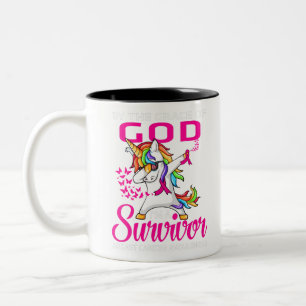 Support Pink Ribbon Grace God Survivor Breast Two-Tone Coffee Mug