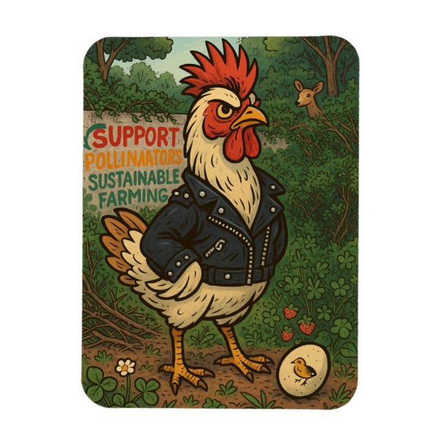 Support Polinators Cool Rooster in Leather Jacket Magnet (Vertical)