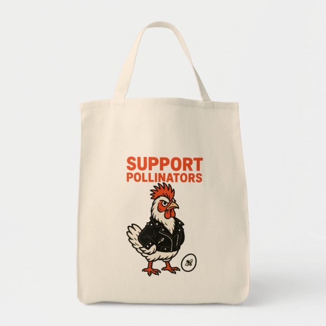 Support Polinators Cool Rooster in Leather Jacket  Tote Bag (Front)