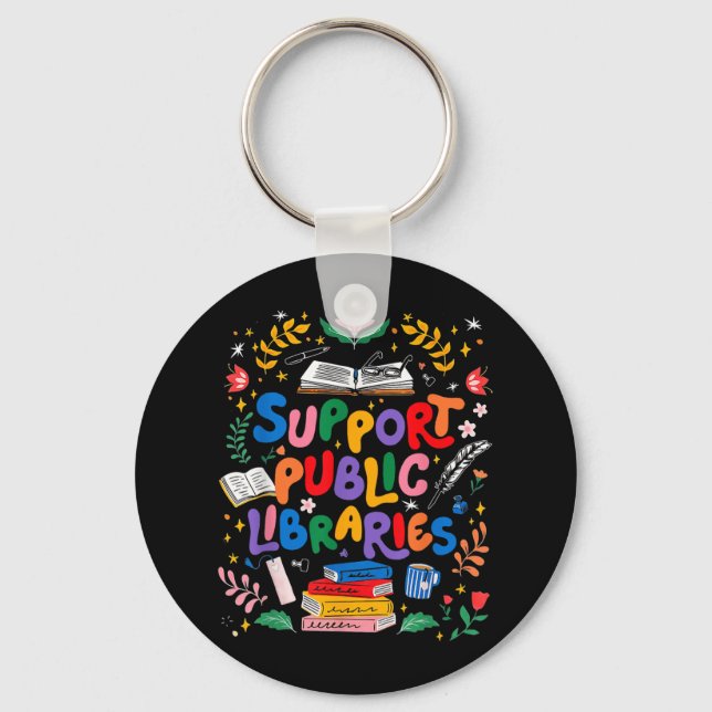 Support Public Libraries Bookworm Reading Book Rea Key Ring (Front)