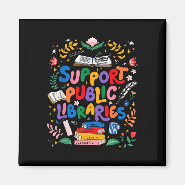 Support Public Libraries Bookworm Reading Book Rea Magnet (Front)