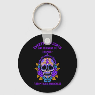 Support Purple Ribbon Fibromyalgia Awareness Skull Key Ring