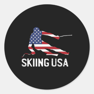 Support Skiing Usa Team Funny American Patriot Ski Classic Round Sticker