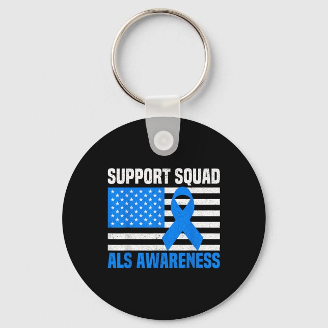 Support Squad Als Awareness Month Usa American Fla Key Ring (Front)