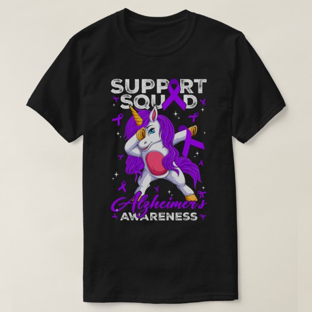 Support Squad Alzheimer's Awareness Unicorn & Purp T-Shirt (Design Front)