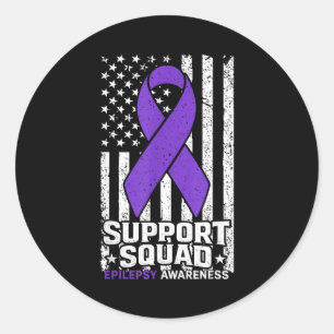 Support squad american flag purple epilepsy classic round sticker