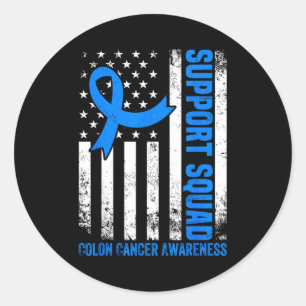 Support squad american flag usa colon cancer classic round sticker