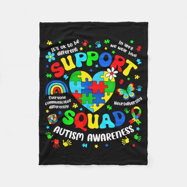 Support Squad Autism Awareness Puzzle Autistic Men Fleece Blanket (Front)