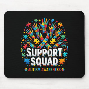 Support Squad Autism Awareness Puzzle Ribbon Hands Mouse Pad