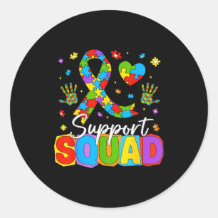 Support squad autism awareness ribbon puzzle kids classic round sticker