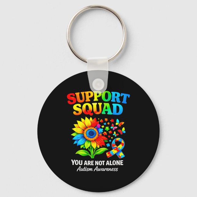 Support squad autism awareness ribbon sunflower key ring (Front)