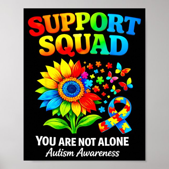 Support squad autism awareness ribbon sunflower poster (Front)