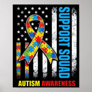 support squad autism ribbon awareness usa flag poster