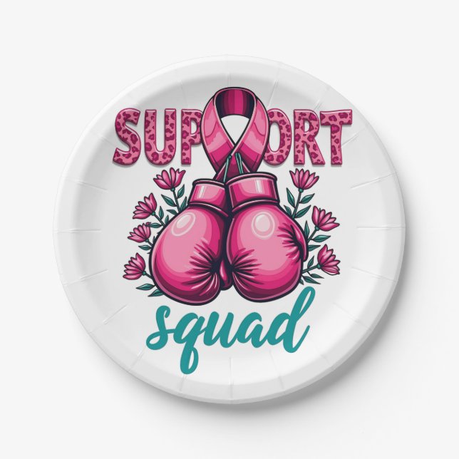 Support Squad Breast Cancer Awareness Gloves Box Paper Plate (Front)