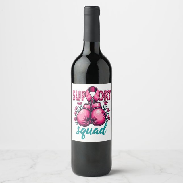 Support Squad Breast Cancer Awareness Gloves Box Wine Label (Front)