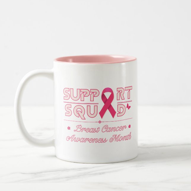 Support Squad-Breast Cancer  Awareness month Two-Tone Coffee Mug (Left)