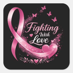 Support Squad Breast Cancer Awareness pink ribbon Square Sticker