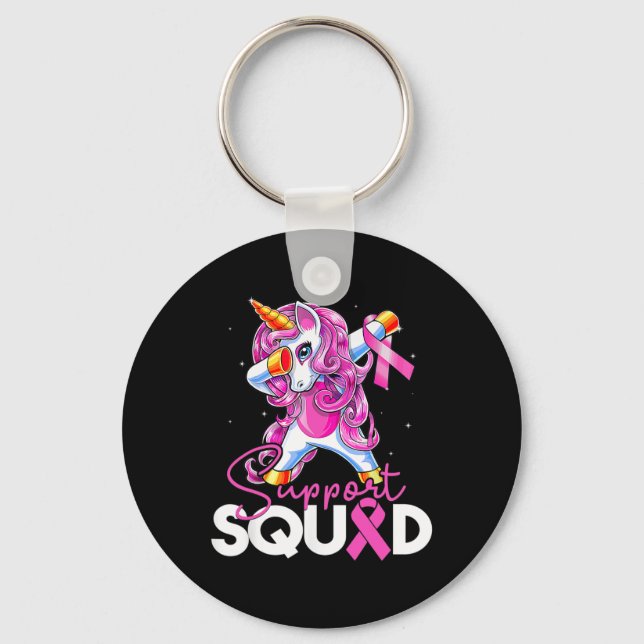 Support Squad Breast Cancer Awareness Pink Unicorn Key Ring (Front)
