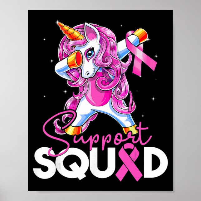 Support Squad Breast Cancer Awareness Pink Unicorn Poster (Front)