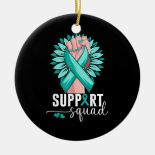 Support Squad Cervical Cancer Awareness Teal & Whi Ceramic Ornament