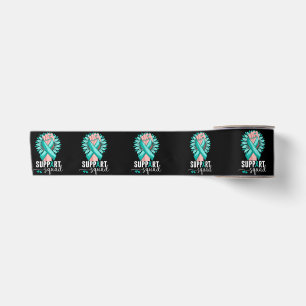Support Squad Cervical Cancer Awareness Teal & Whi Satin Ribbon