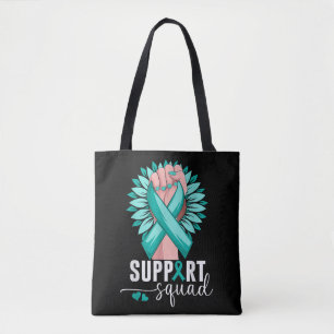 Support Squad Cervical Cancer Awareness Teal & Whi Tote Bag