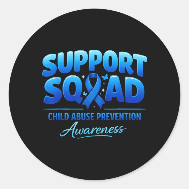Support Squad Child Prevention Awareness Blue Classic Round Sticker (Front)