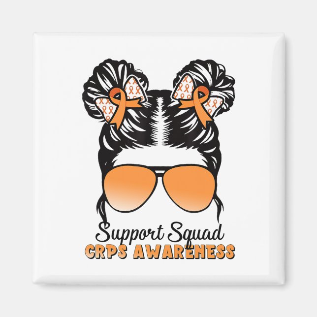 Support Squad Crps Awareness Messy Bun Orange Ribb Magnet (Front)