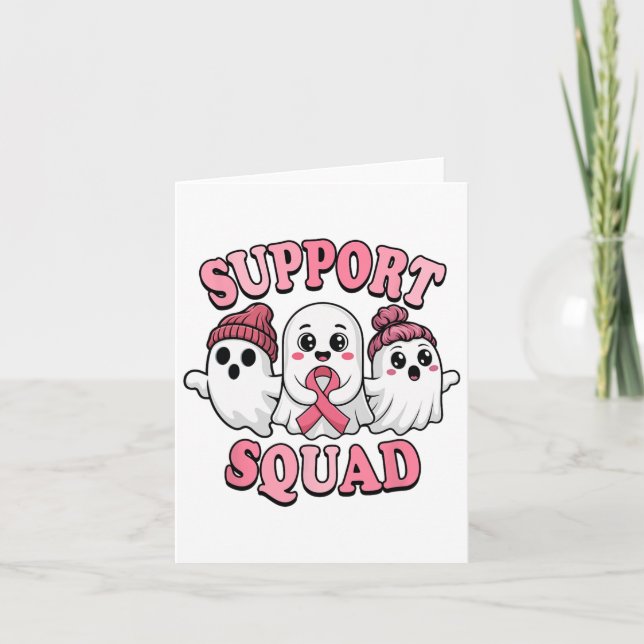 Support Squad Cute Ghosts Breast Cancer Awareness  Card (Front)