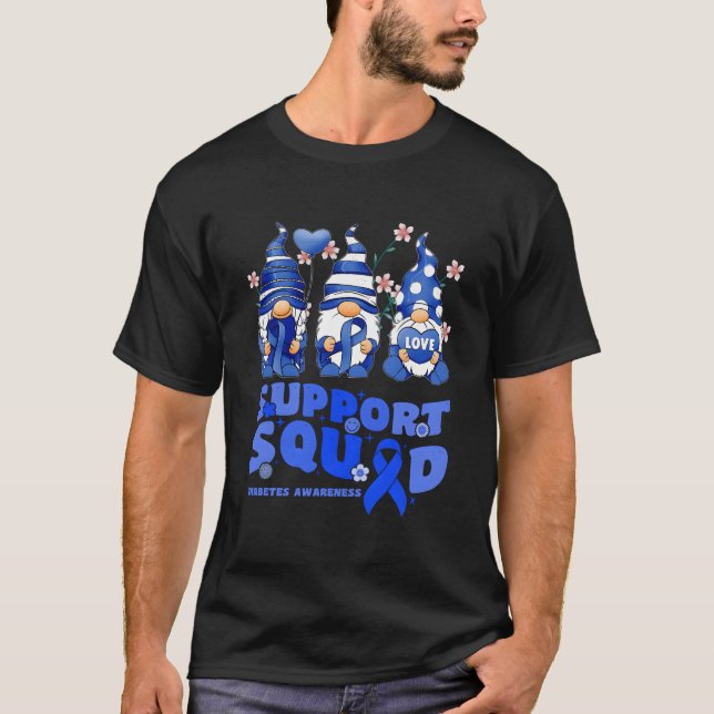 Support Squad Diabetes Awareness Gnome Blue Ribbon T-Shirt (Front)