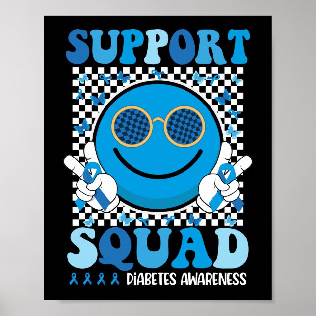 Support Squad Diabetes Awareness Smile Face Groovy Poster (Front)