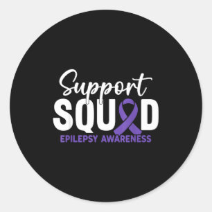 Support squad epilepsy awareness purple ribbon classic round sticker