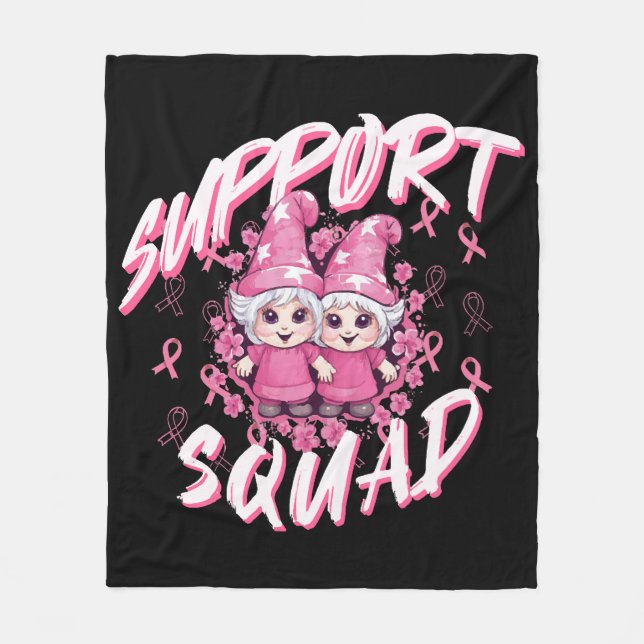 Support Squad Gnome Warrior Breast Cancer Awarenes Fleece Blanket (Front)