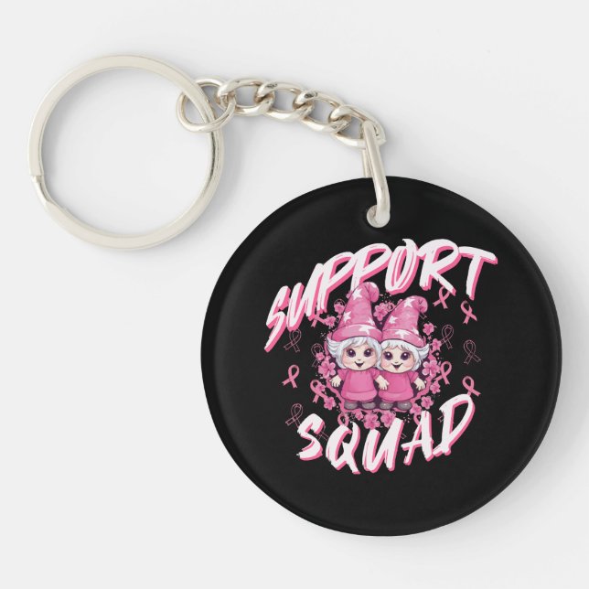 Support Squad Gnome Warrior Breast Cancer Awarenes Key Ring (Front)