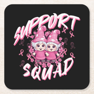 Support Squad Gnome Warrior Breast Cancer Awarenes Square Paper Coaster
