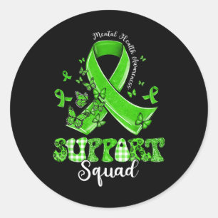 Support Squad Green Ribbon Butterfly Mental Health Classic Round Sticker