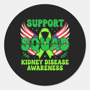 Support Squad Green Ribbon Kidney Disease Classic Round Sticker