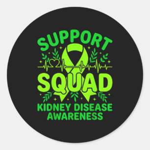 Support squad green ribbon kidney disease classic round sticker