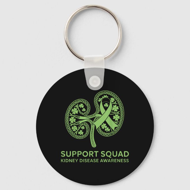 Support Squad Green Ribbon Kidney Disease Key Ring (Front)