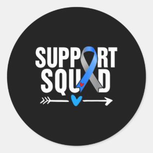 Support Squad Grey Blue Ribbon Diabetes Awareness Classic Round Sticker