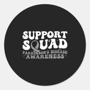 Support squad grey ribbon butterfly parkinson's classic round sticker