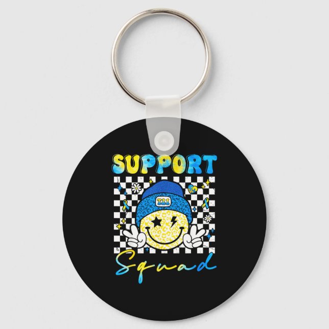 Support Squad Groovy Down Syndrome Awareness Smile Key Ring (Front)