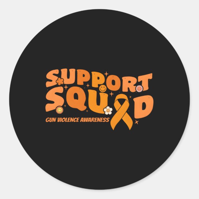 Support Squad Gun Violence Awareness Orange Ribbon Classic Round Sticker (Front)