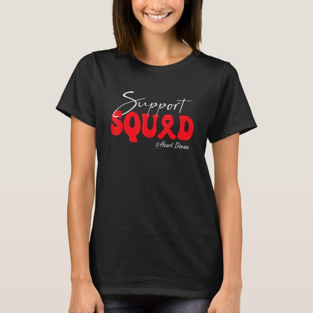Support Squad Heart Disease Awareness Red Ribbon T-Shirt (Front)