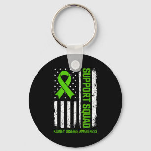 Support squad kidney disease awareness flag green key ring