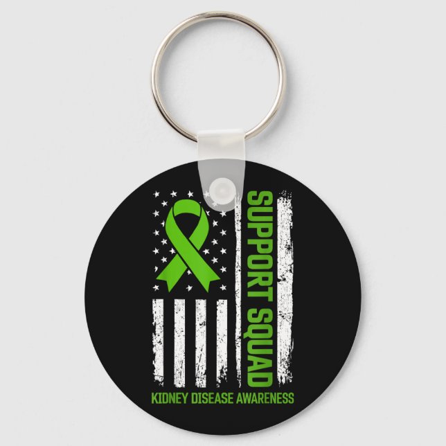 Support Squad Kidney Disease Awareness Flag Green Key Ring (Front)