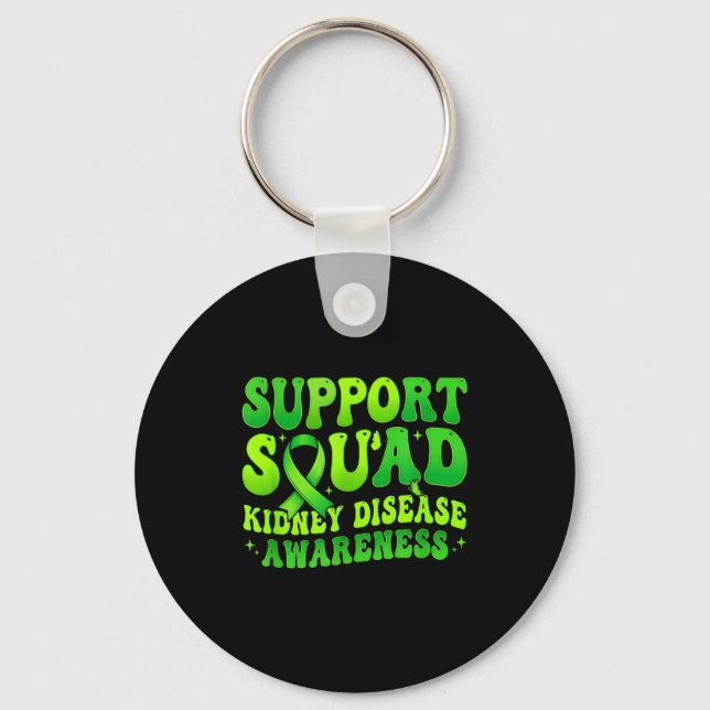 Support squad kidney disease awareness green key ring (Front)