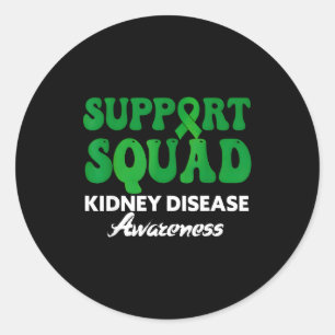 Support squad kidney disease awareness green ribbo classic round sticker