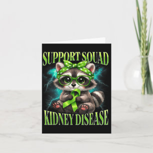 Support Squad Kidney Disease Racoon Green Ribbon Card