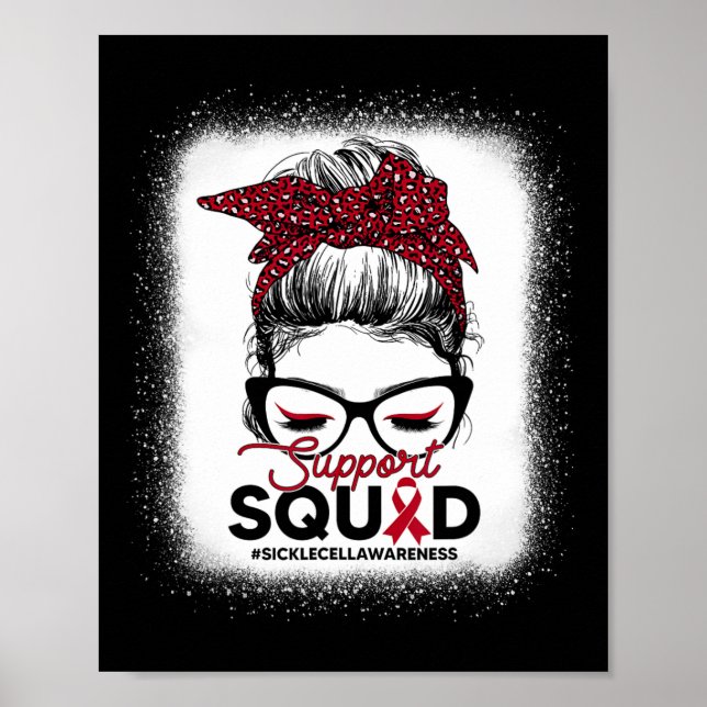 Support Squad Leopard Messy Bun Sickle Cell Awaren Poster (Front)